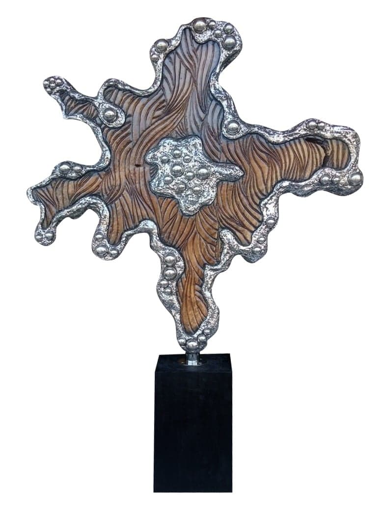Abstract Wood and Metal Sculpture