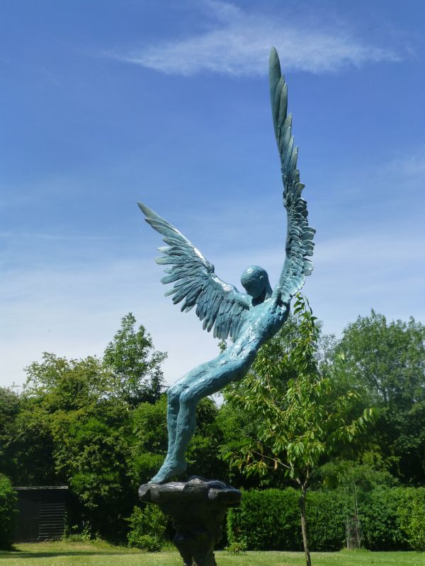 Bronze statue of Icarus falling from the Sun