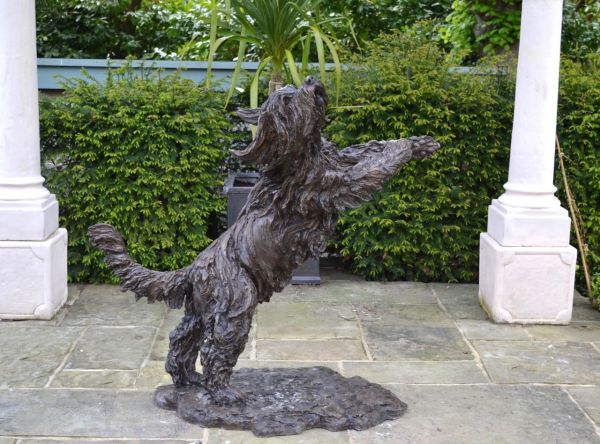 ‘Leaping Bearded Collie sculpture, by Tanya Russell ARBS’ by Tanya Russell