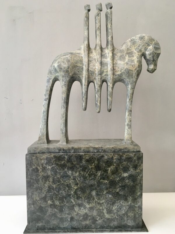 'THE SMALL THREE RIDERS ON BASE GREY PATINA'
