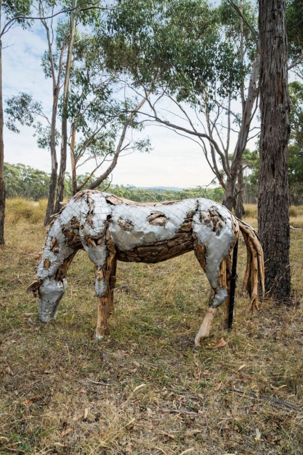 Wood and Metal Horse Sculpture