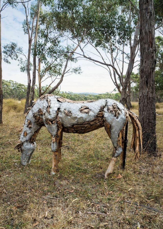 Wood and Metal Horse Sculpture
