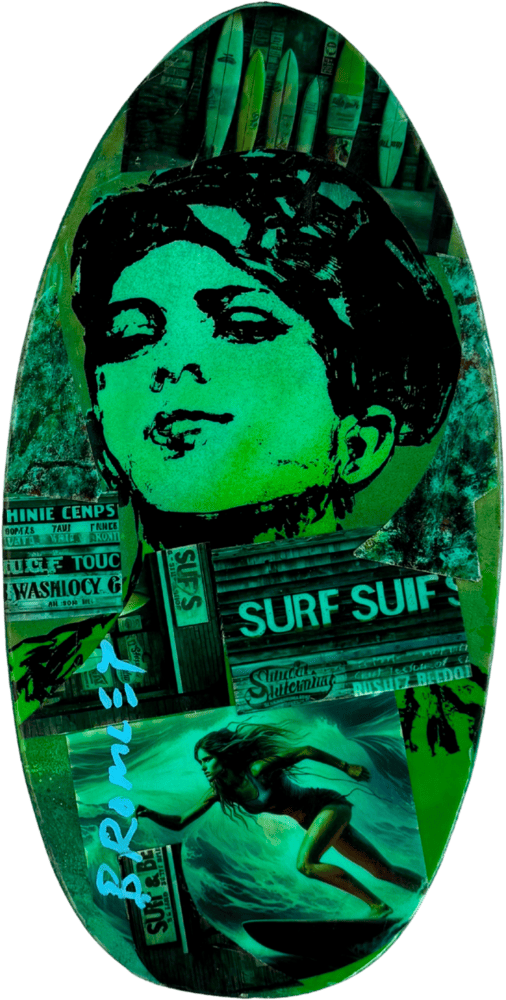 David Bromley Skim Board GREEN with girl surfing on it