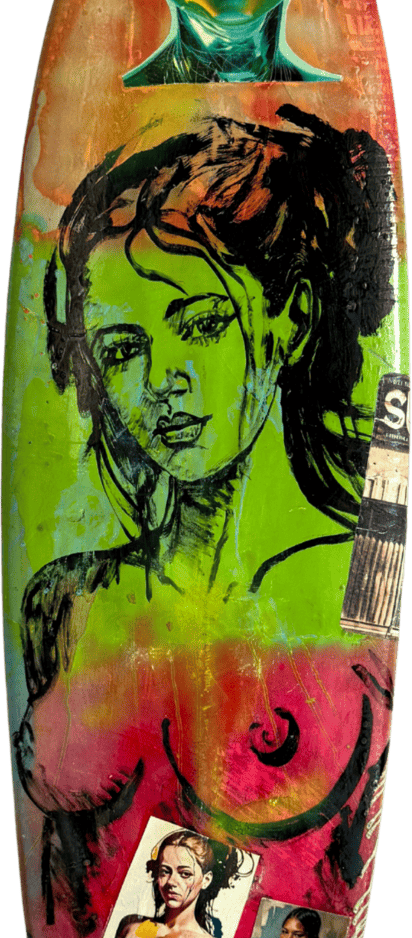 David Bromley Surfboard For Sale Orange Bright Green and Red colours