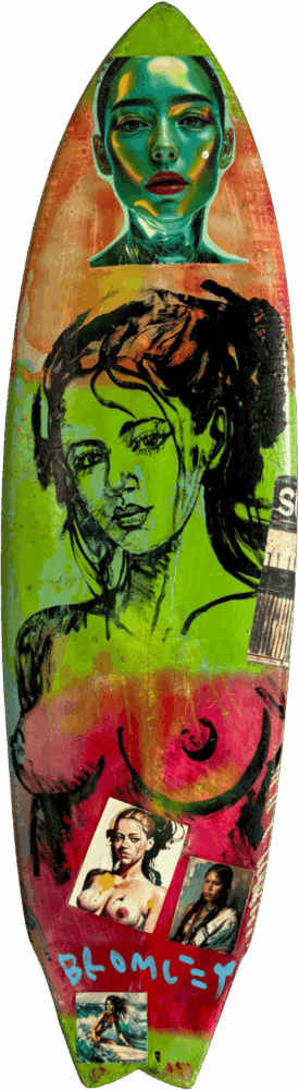 David Bromley Surfboard For Sale Orange Bright Green and Red colours