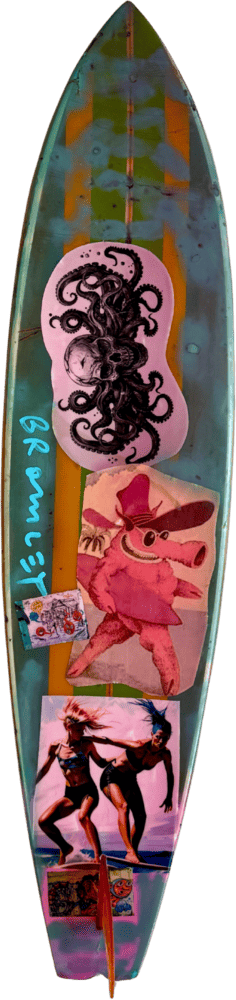 David Bromley Surfboard 13 BACK David Bromley Surfboards for sale Pink and Green